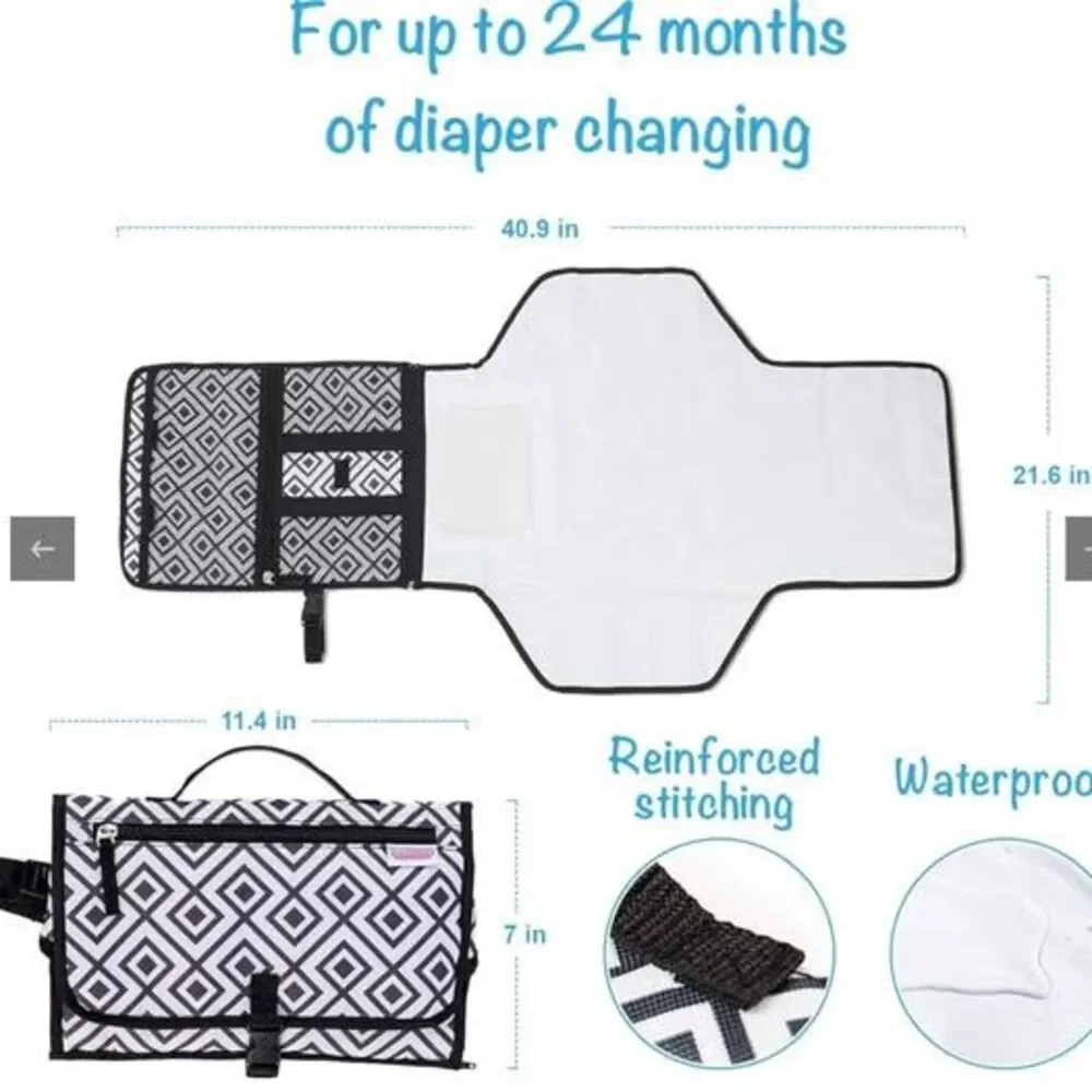 Portable Baby Changing Pad w/ Head Pillow + Binky Case & Baby Cream – Grey/Black